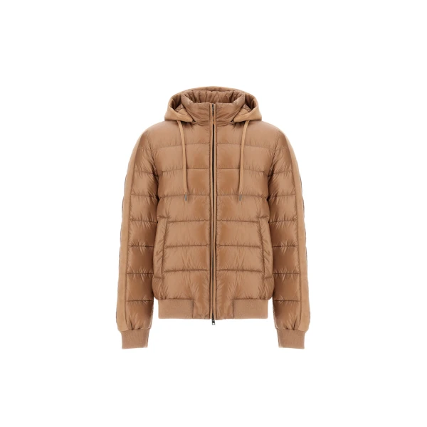 Herno Camel Resort Bomber Jacket in Ultralight Nylon and Suede-Effect Microfibre | Men's Jackets | Coveti