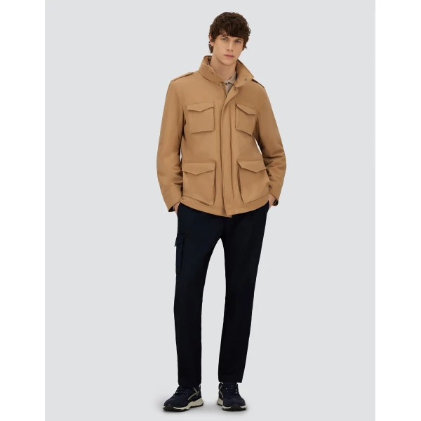 Herno Camel Resort Field Jacket in Bouclé Wool and Technical Stretch Fabric | Men's Jackets | Coveti