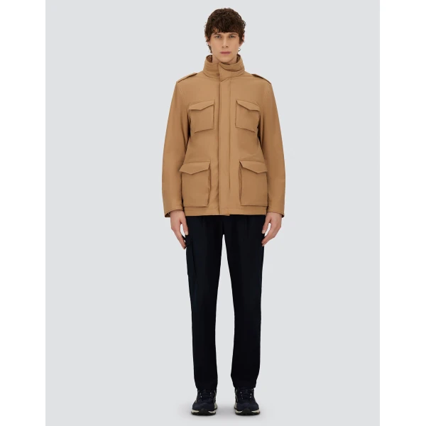 Herno Camel Resort Field Jacket in Bouclé Wool and Technical Stretch Fabric | Men's Jackets | Coveti