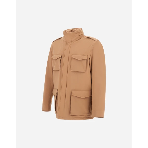 Herno Camel Resort Field Jacket in Bouclé Wool and Technical Stretch Fabric | Men's Jackets | Coveti