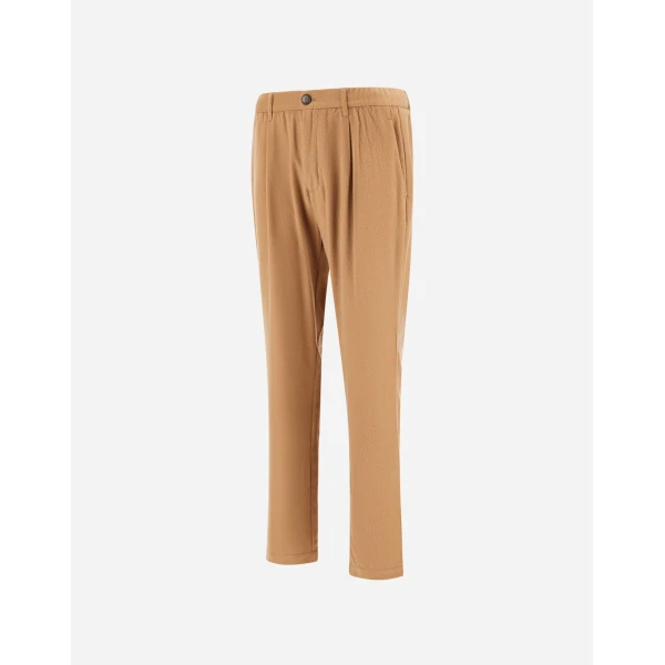 Herno Camel Resort Trousers in Wool-Blend Melange Flannel | Men's Trousers | Coveti
