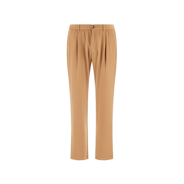 Herno Camel Resort Trousers in Wool-Blend Melange Flannel | Men's Trousers | Coveti