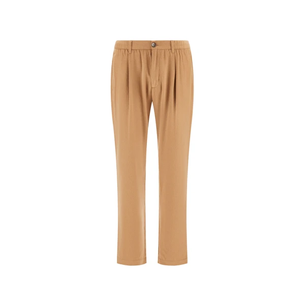 Herno Camel Resort Trousers in Wool-Blend Melange Flannel | Men's Trousers | Coveti