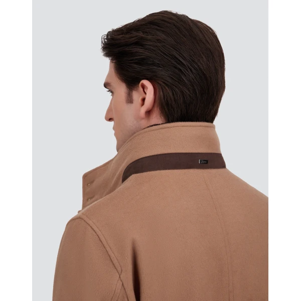 Herno Camel Short Coat in Pure Cashmere and Suede Effect | Men's Coats | Coveti