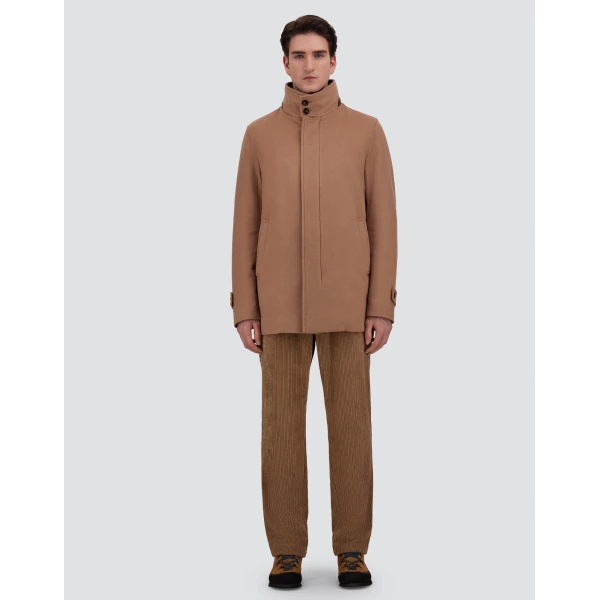 Herno Camel Short Coat in Pure Cashmere and Suede Effect | Men's Coats | Coveti