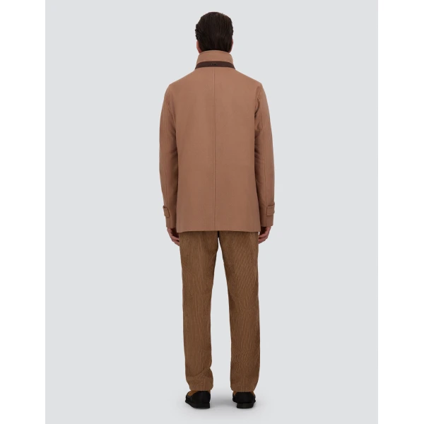 Herno Camel Short Coat in Pure Cashmere and Suede Effect | Men's Coats | Coveti