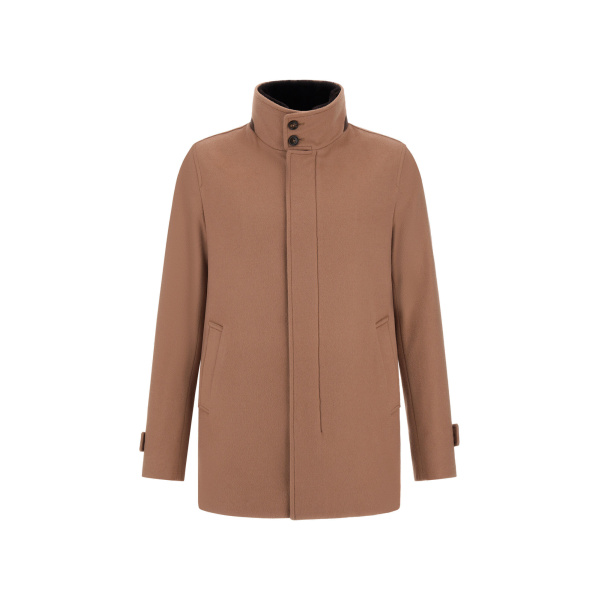 Herno Camel Short Coat in Pure Cashmere and Suede Effect | Men's Coats | Coveti