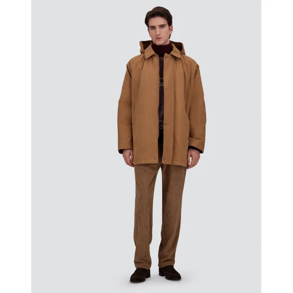 Herno Camel Short Parka in Waxed Cotton Blend | Men's Coats | Coveti