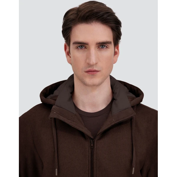 Herno Cashmere Cloth, Mohair and Suede-Effect Jacket in Dark Brown | Men's Jackets | Coveti
