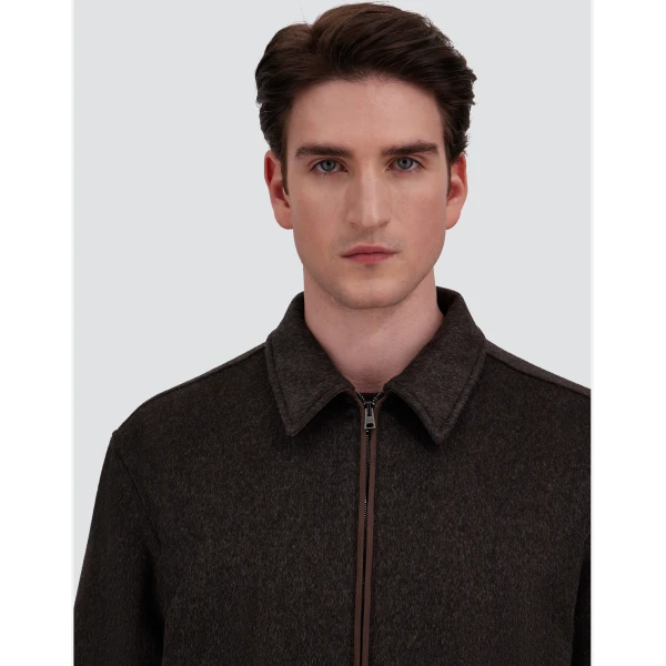 Herno Cashmere Cloth, Mohair and Suede-Effect Shacket in Dark Brown | Men's Jackets | Coveti