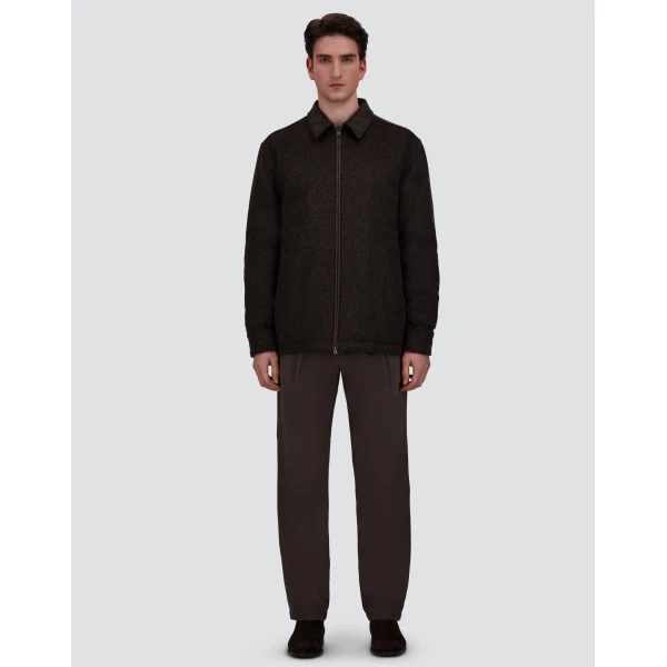Herno Cashmere Cloth, Mohair and Suede-Effect Shacket in Dark Brown | Men's Jackets | Coveti