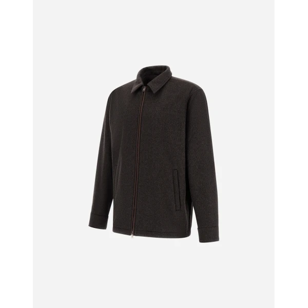 Herno Cashmere Cloth, Mohair and Suede-Effect Shacket in Dark Brown | Men's Jackets | Coveti