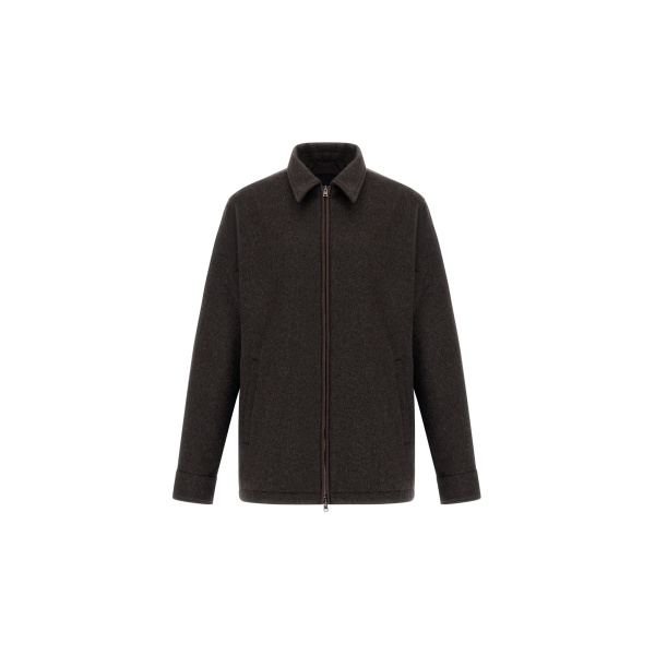 Herno Cashmere Cloth, Mohair and Suede-Effect Shacket in Dark Brown | Men's Jackets | Coveti