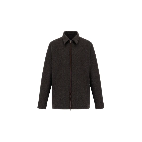 Cashmere Cloth, Mohair and Suede-Effect Shacket in Dark Brown