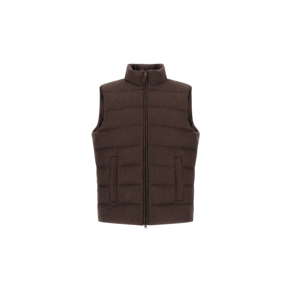 Herno Cashmere and Silk Vest with Monogram in Dark Brown | Men's Jackets | Coveti