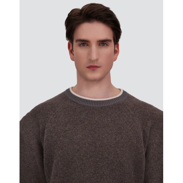 Herno Cashmere and Wool Bouclé Jumper in Light Taupe | Men's Knitwear | Coveti