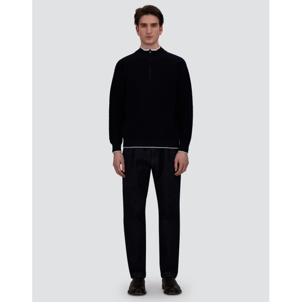 Herno Cashmere and Wool Bouclé Jumper in Navy Blue | Men's Knitwear | Coveti