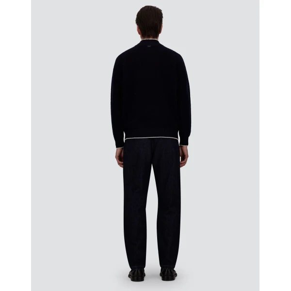 Herno Cashmere and Wool Bouclé Jumper in Navy Blue | Men's Knitwear | Coveti