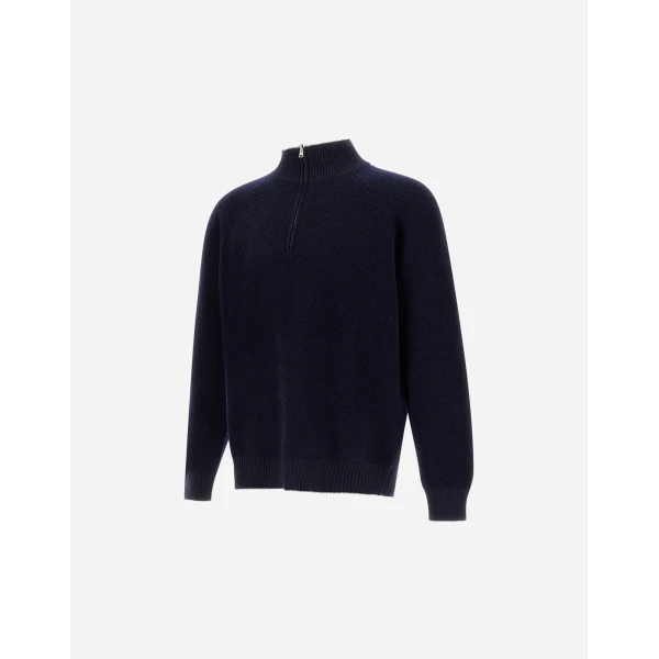 Herno Cashmere and Wool Bouclé Jumper in Navy Blue | Men's Knitwear | Coveti
