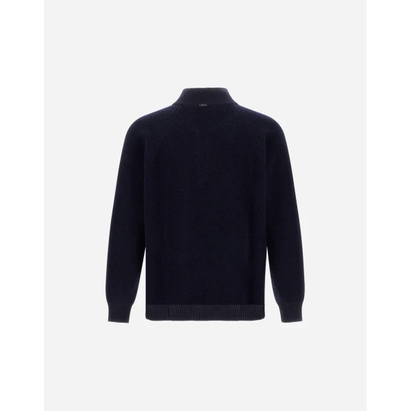 Herno Cashmere and Wool Bouclé Jumper in Navy Blue | Men's Knitwear | Coveti