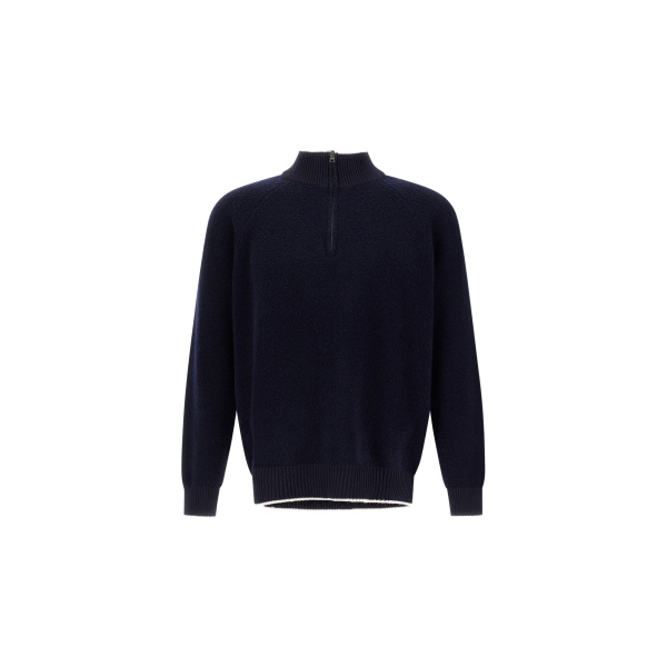 Herno Cashmere and Wool Bouclé Jumper in Navy Blue | Men's Knitwear | Coveti