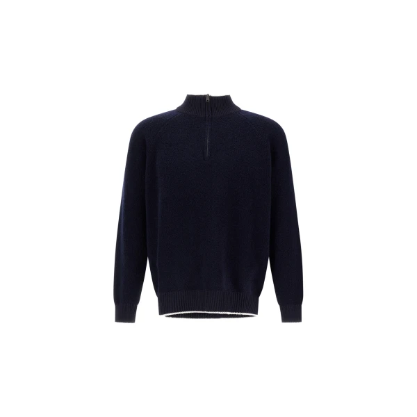 Herno Cashmere and Wool Bouclé Jumper in Navy Blue | Men's Knitwear | Coveti