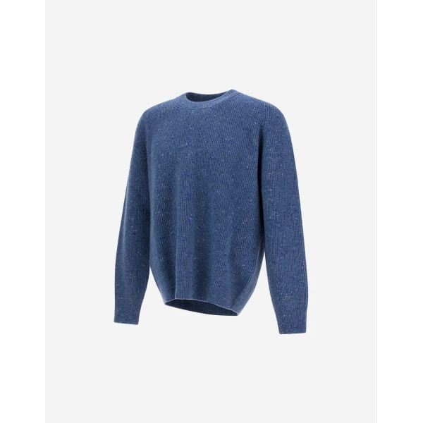 Herno Cashmere and Wool Fisherman's Rib Sweater in Light Blue | Men's Knitwear | Coveti