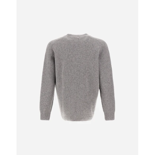 Herno Cashmere and Wool Fisherman's Rib Sweater in Pearl Grey | Men's Knitwear | Coveti