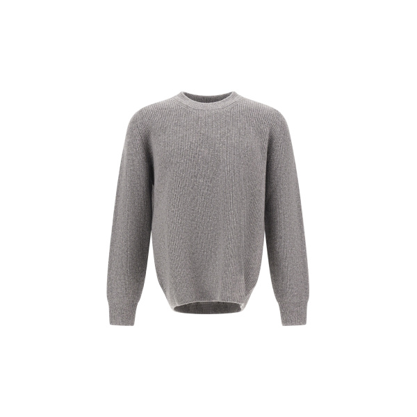 Herno Cashmere and Wool Fisherman's Rib Sweater in Pearl Grey | Men's Knitwear | Coveti