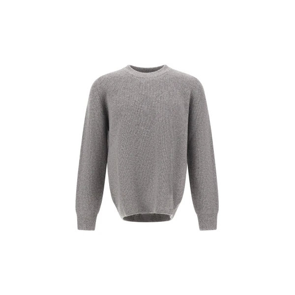 Herno Cashmere and Wool Fisherman's Rib Sweater in Pearl Grey | Men's Knitwear | Coveti