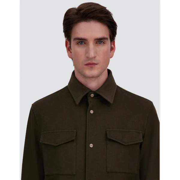 Herno Cashmere and Wool Shacket in Dark Green | Men's Jackets | Coveti