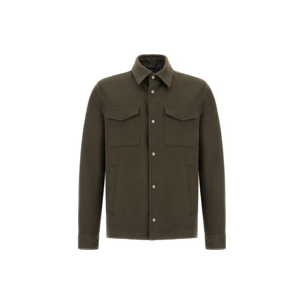 Herno Cashmere and Wool Shacket in Dark Green | Men's Jackets | Coveti
