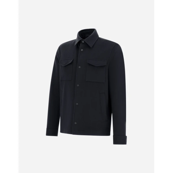 Herno Cashmere and Wool Shacket in Navy Blue | Men's Jackets | Coveti