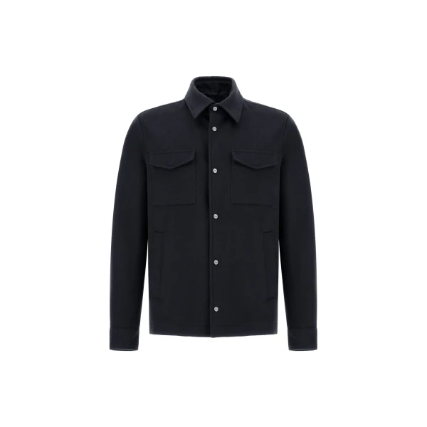 Herno Cashmere and Wool Shacket in Navy Blue | Men's Jackets | Coveti