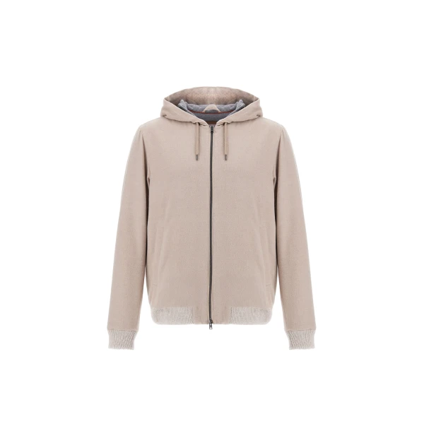 Herno Chantilly Resort Hooded Jacket in Wool-Blend Melange Flannel | Men's Jackets | Coveti
