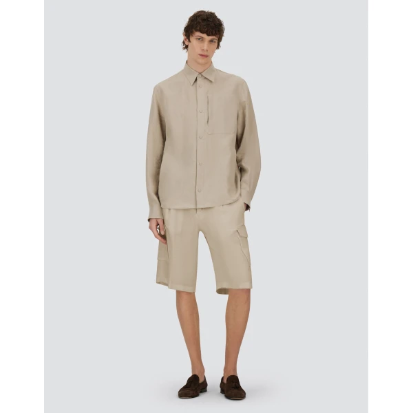 Herno Chantilly Resort Shorts in Fade-Effect Linen | Men's Trousers | Coveti