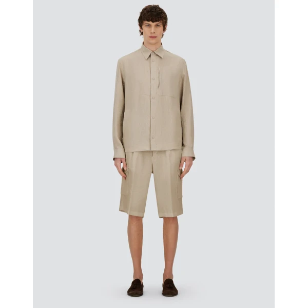 Herno Chantilly Resort Shorts in Fade-Effect Linen | Men's Trousers | Coveti