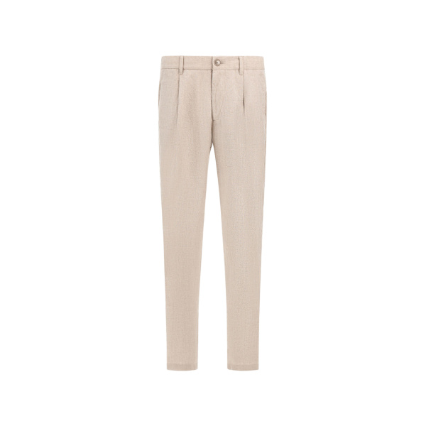 Herno Chantilly Resort Trousers in Fade-Effect Linen with Tropical Print | Men's Trousers | Coveti