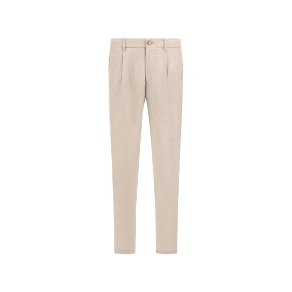 Herno Chantilly Resort Trousers in Fade-Effect Linen with Tropical Print | Men's Trousers | Coveti