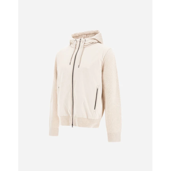 Herno Chantilly and Light Blue Resort Jacket in Stocking-Stitch Pure Wool, Lightweight Nylon and Suede-Effect Microfibre | Men's Jackets | Coveti