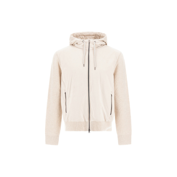 Herno Chantilly and Light Blue Resort Jacket in Stocking-Stitch Pure Wool, Lightweight Nylon and Suede-Effect Microfibre | Men's Jackets | Coveti