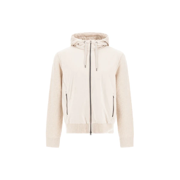 Herno Chantilly and Light Blue Resort Jacket in Stocking-Stitch Pure Wool, Lightweight Nylon and Suede-Effect Microfibre | Men's Jackets | Coveti