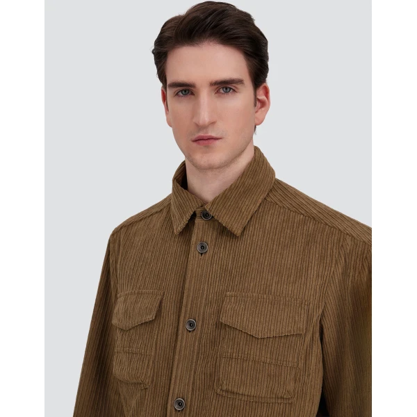 Herno Corduroy Shacket in Light Military | Men's Jackets | Coveti