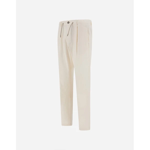 Herno Cotton and Cashmere Canvas Trousers in Milk White | Men's Trousers | Coveti