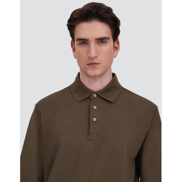 Herno Cotton and Cashmere Double Piqué Polo Shirt in Light Military | Men's T-Shirts and Polos | Coveti