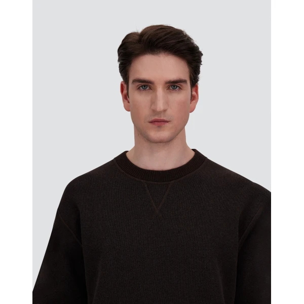 Herno Cotton and Wool Crew-Neck Sweatshirt in Dark Brown | Men's Sweatshirts | Coveti
