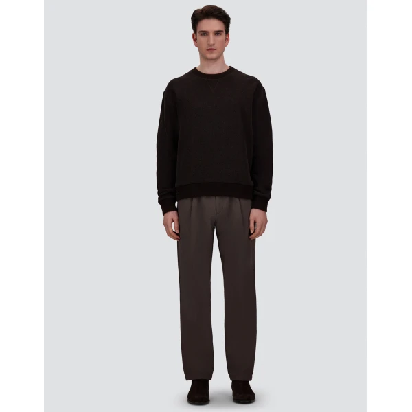 Herno Cotton and Wool Crew-Neck Sweatshirt in Dark Brown | Men's Sweatshirts | Coveti