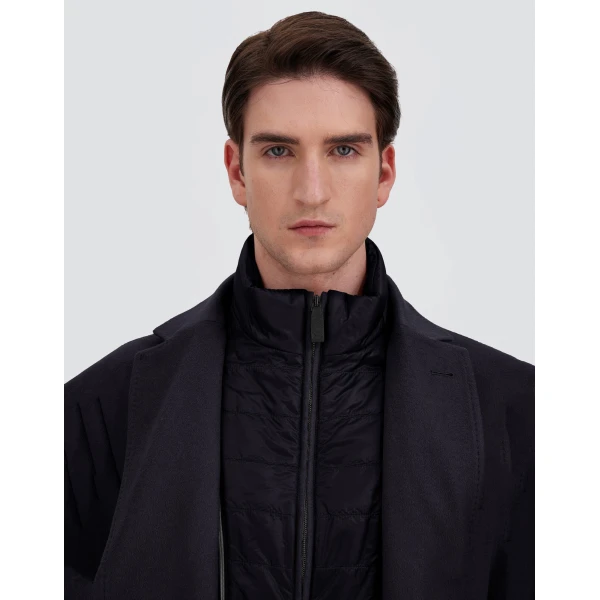 Herno Dark Blue Coat in Pure Cashmere and Nylon Ultralight | Men's Coats | Coveti