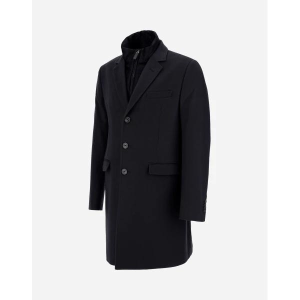 Herno Dark Blue Coat in Pure Cashmere and Nylon Ultralight | Men's Coats | Coveti
