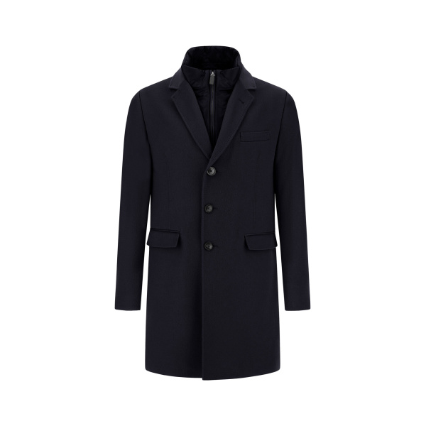 Herno Dark Blue Coat in Pure Cashmere and Nylon Ultralight | Men's Coats | Coveti